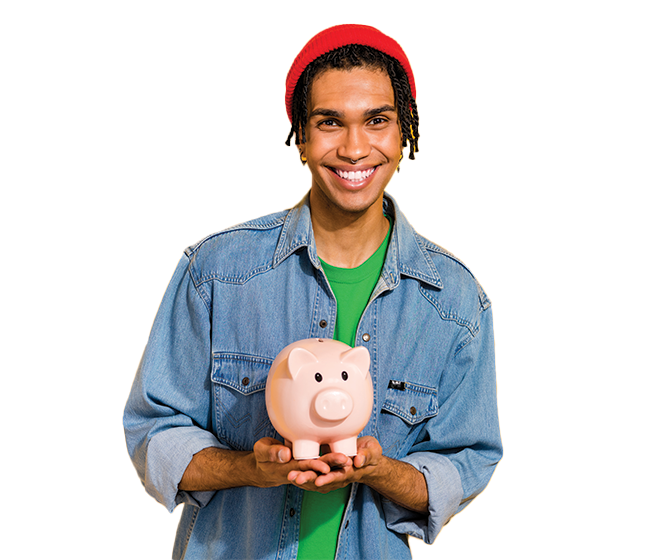 man holding piggy bank